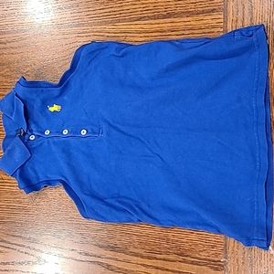 Royal blue sleeveless polo yellow horse